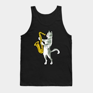 Funny Cat Lovers Saxophone Gift Tank Top